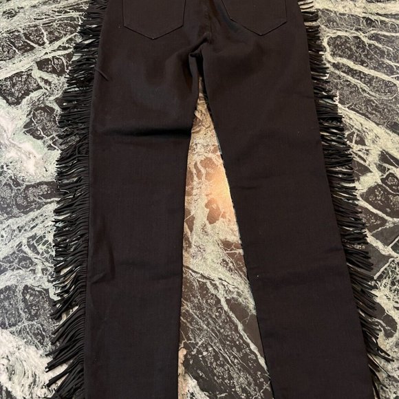 NWT Women's AQUA FRINGE RAW HEM black skinny JEANS size 26 high rise $98 - Picture 8 of 9